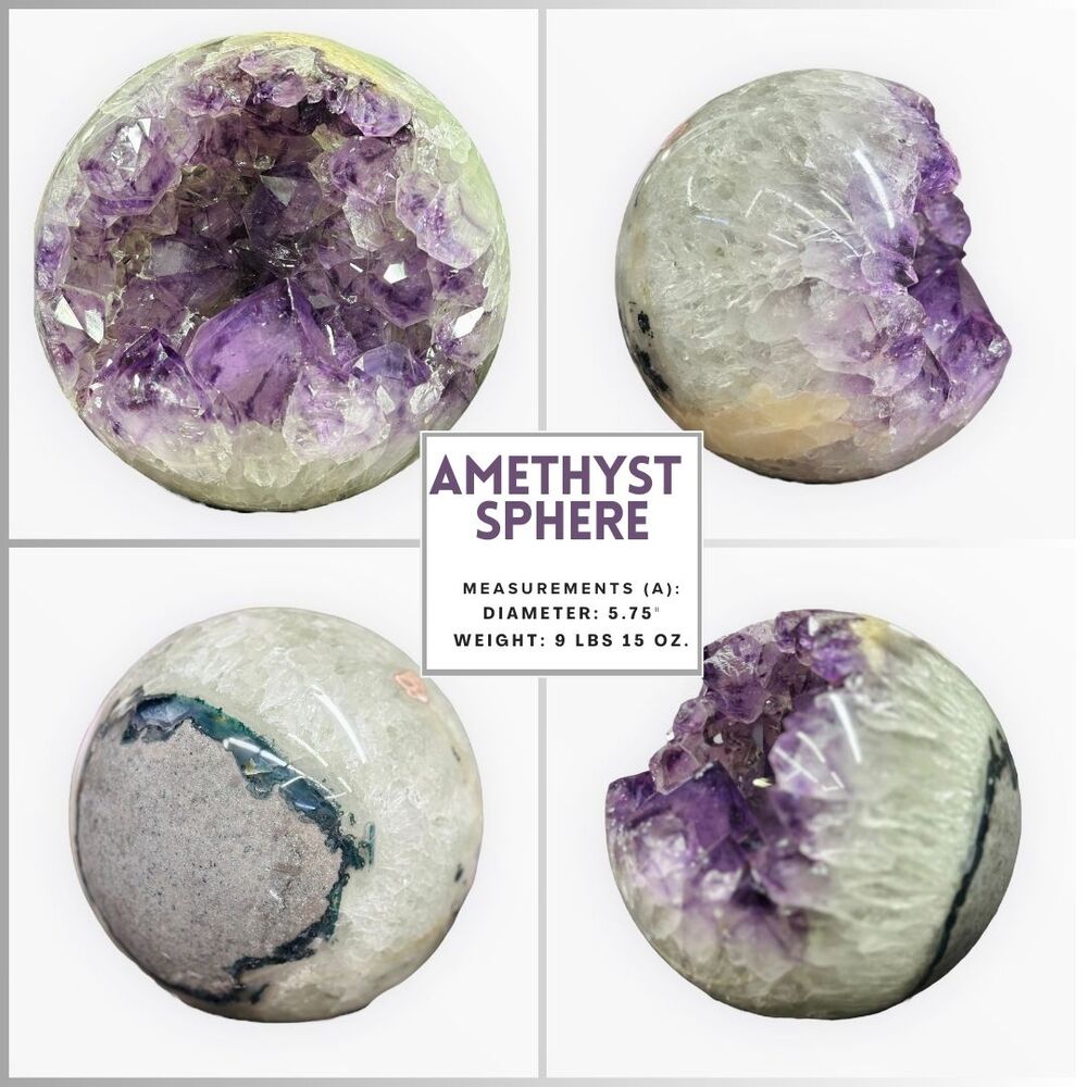 Huge Amethyst Sphere XL Crystal Geode Cavity 5.75" Polished, 9 lbs 15 oz - Picture 2 of 8